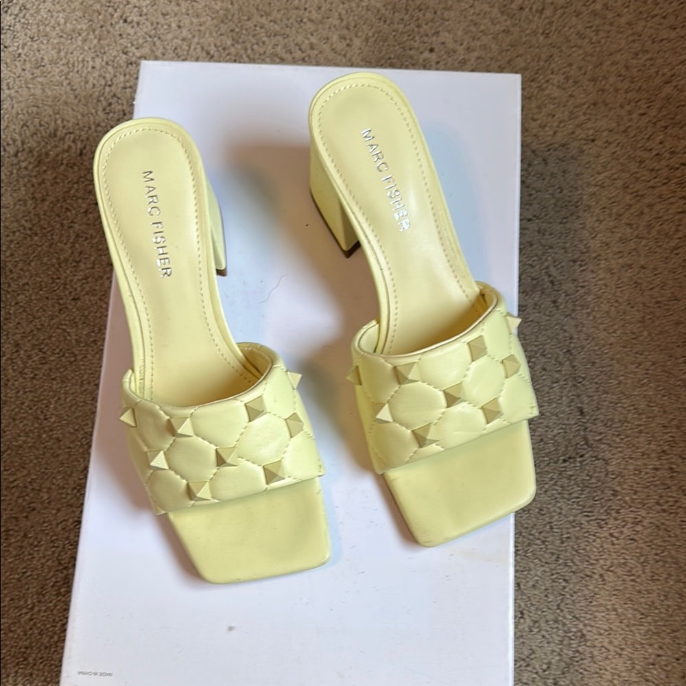 Marc Fisher Yellow Braided Block Heel Mules